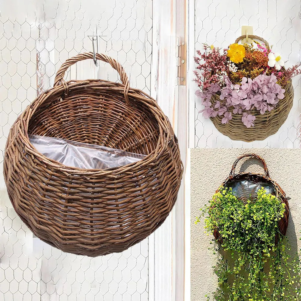 🌿 Hand-Woven Hanging Willow Basket – Natural Wall Planter & Decorative Storage