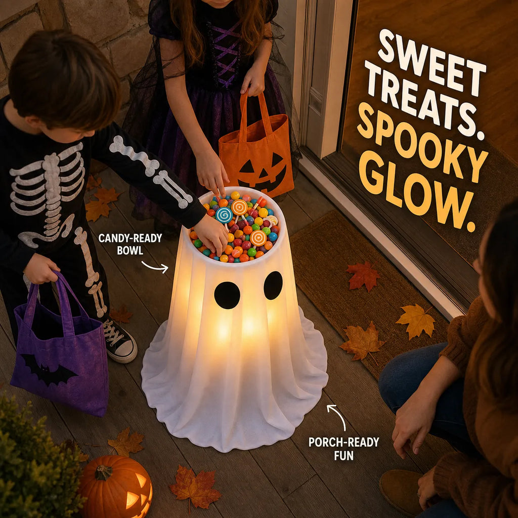 Adjustable Light-Up Ghost Candy Bowl Stand for Halloween