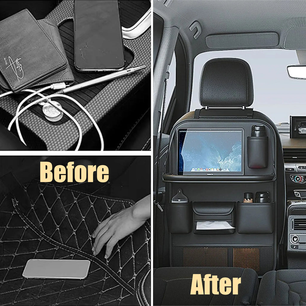🚗 Car Seat Back Organizer with Foldable Tray Table