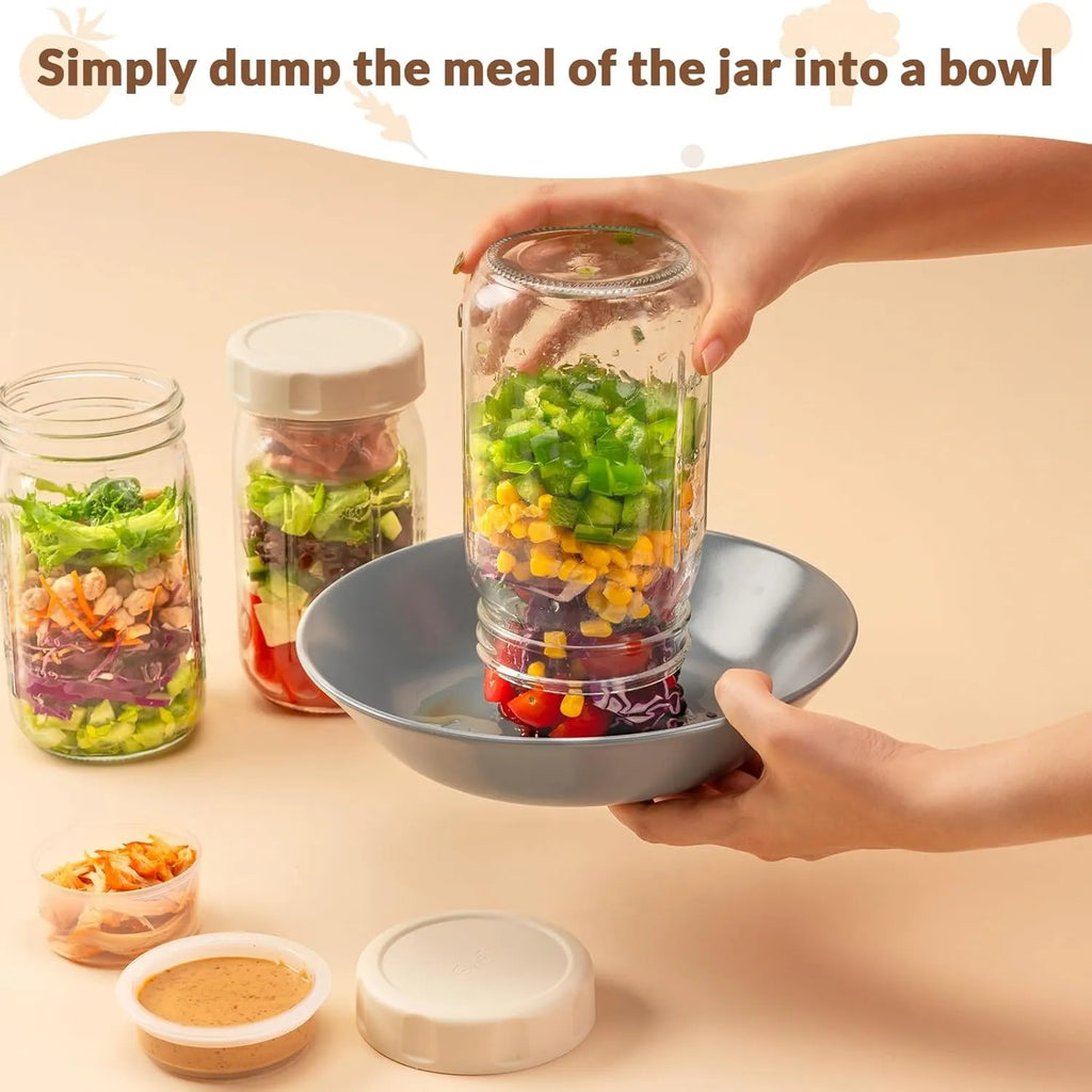 Layered Glass Salad Jar with Separate Dressing & Topping Cups
