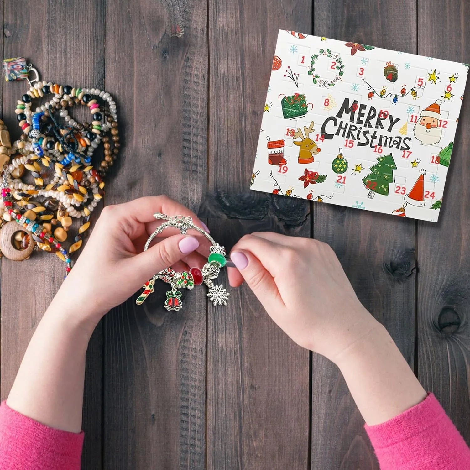 DIY 24 Days Christmas Countdown Calendar Bracelets Set