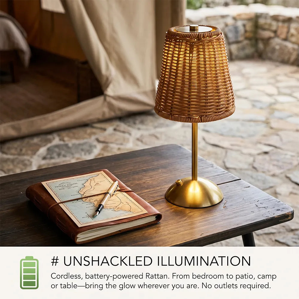 🌿Cordless Rattan Table Lamp – Rechargeable Boho LED Bedside Lamp