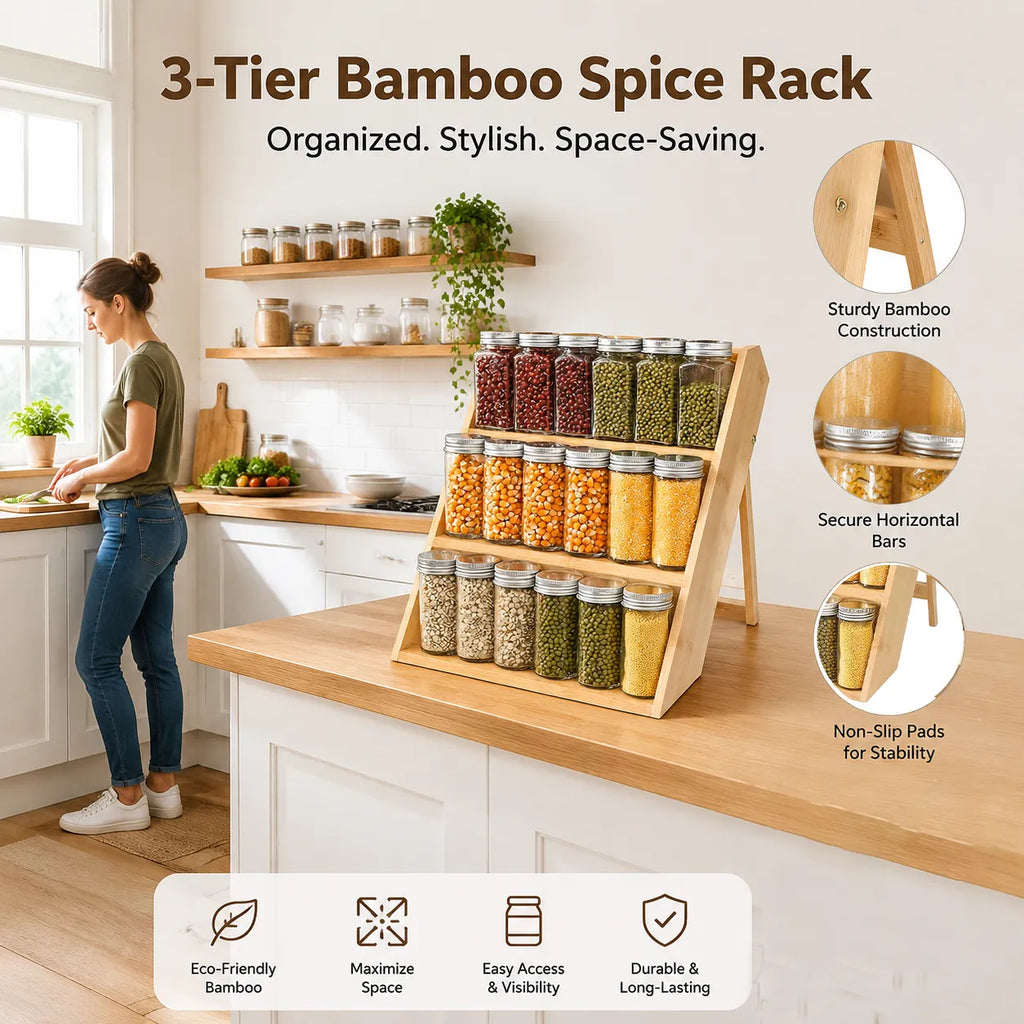 🧂 Bamboo 3-Tier Spice Rack