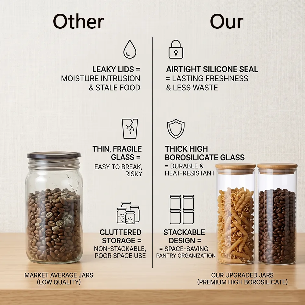 Glass Storage Jars with Airtight Bamboo Lids – Pantry & Kitchen Organizer Set🌾