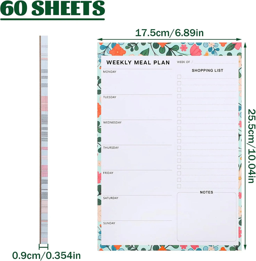 Weekly Meal Planner & Magnetic Shopping List Pad - 60 Sheets | Tear-Off Design