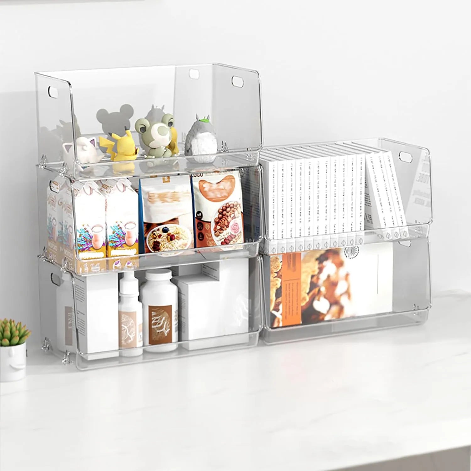 Clear Stackable Open-Front Storage Bins – 2-Piece Set