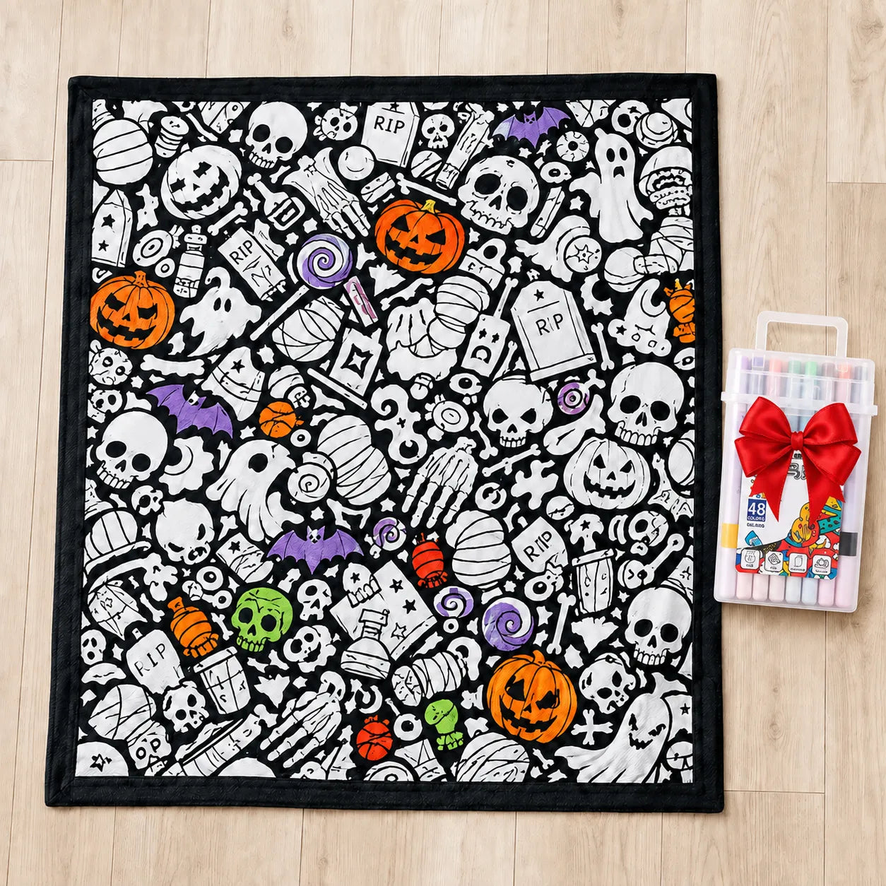 Halloween Coloring Blanket Kit with 48 Markers