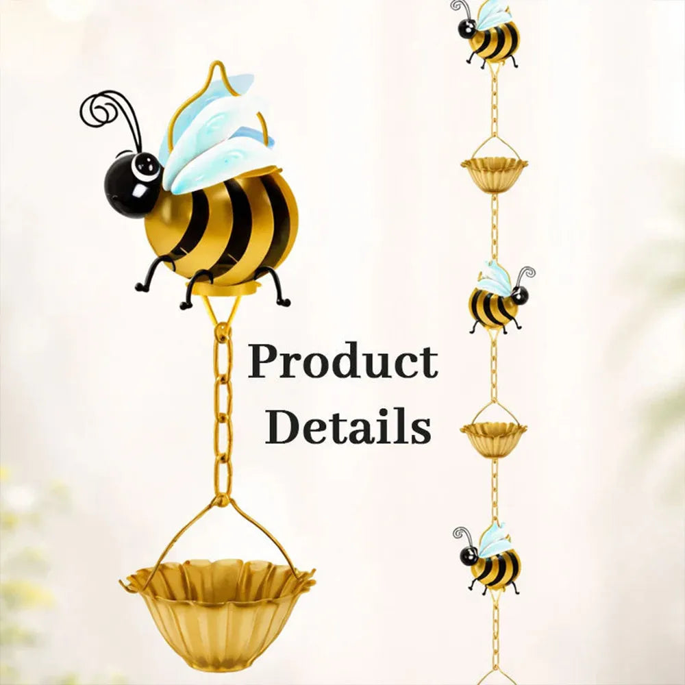 🐝 Whimsical Bee Rain Chain Decor – Hanging Bee Cup Rain Catcher for Gutters & Garden Décor