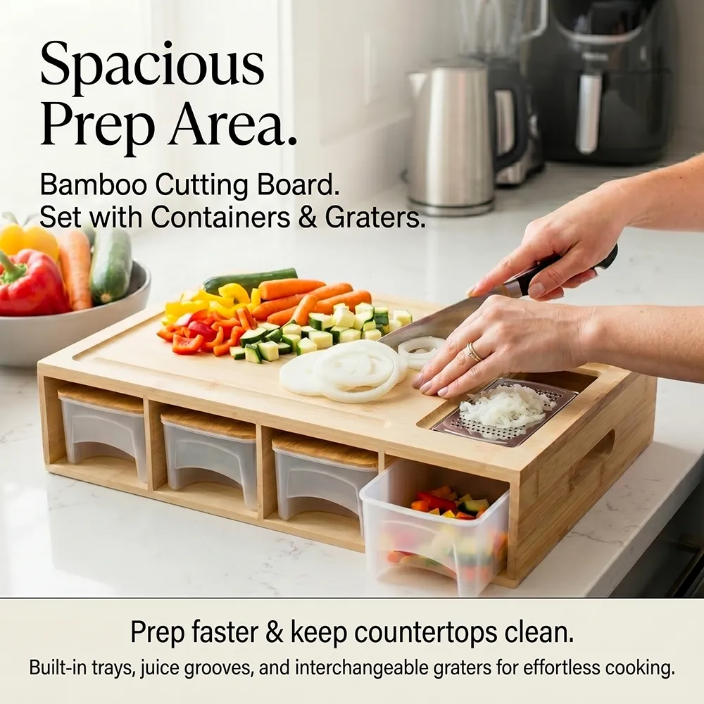 Bamboo Cutting Board Set with Containers & Graters
