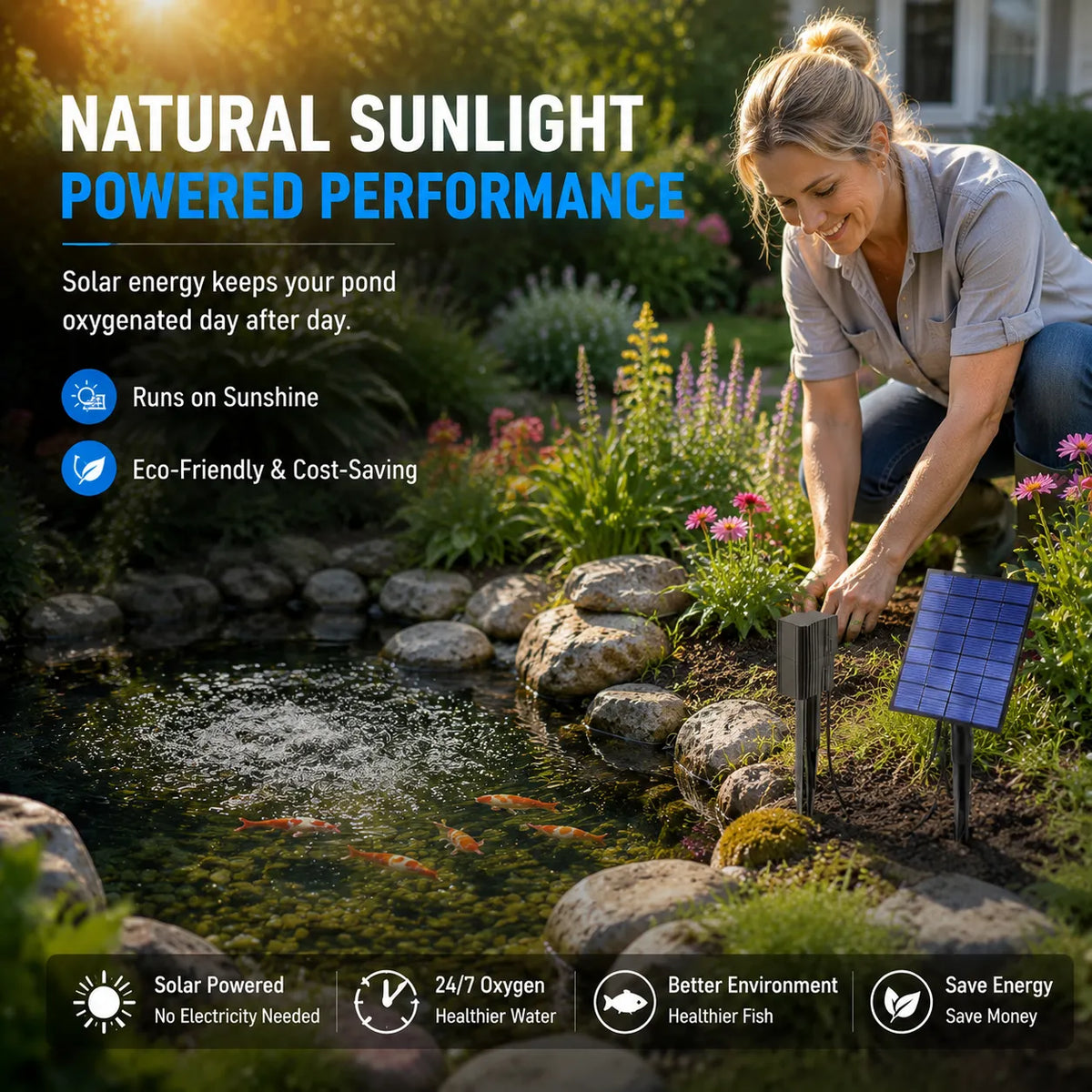 ☀️ Solar Powered Pond Aerator Pump (2.5W Direct Drive)