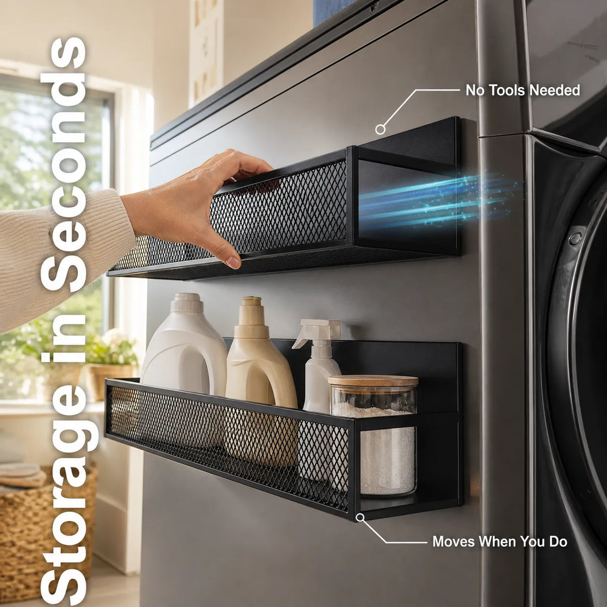 Magnetic Refrigerator Storage Rack Set – 2 Large Black Baskets