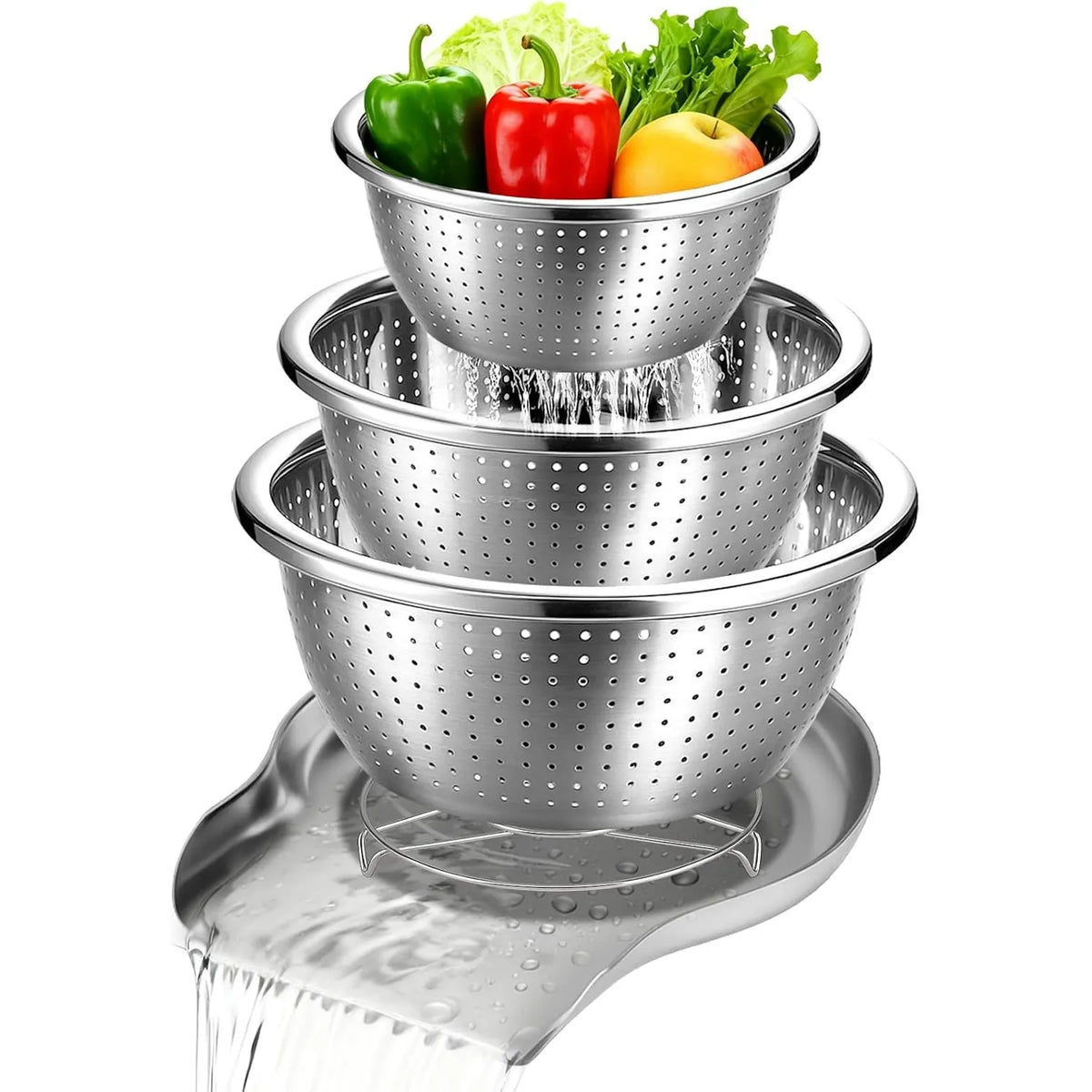 Stainless Steel Sink-Side Colander & Drain Tray Kit