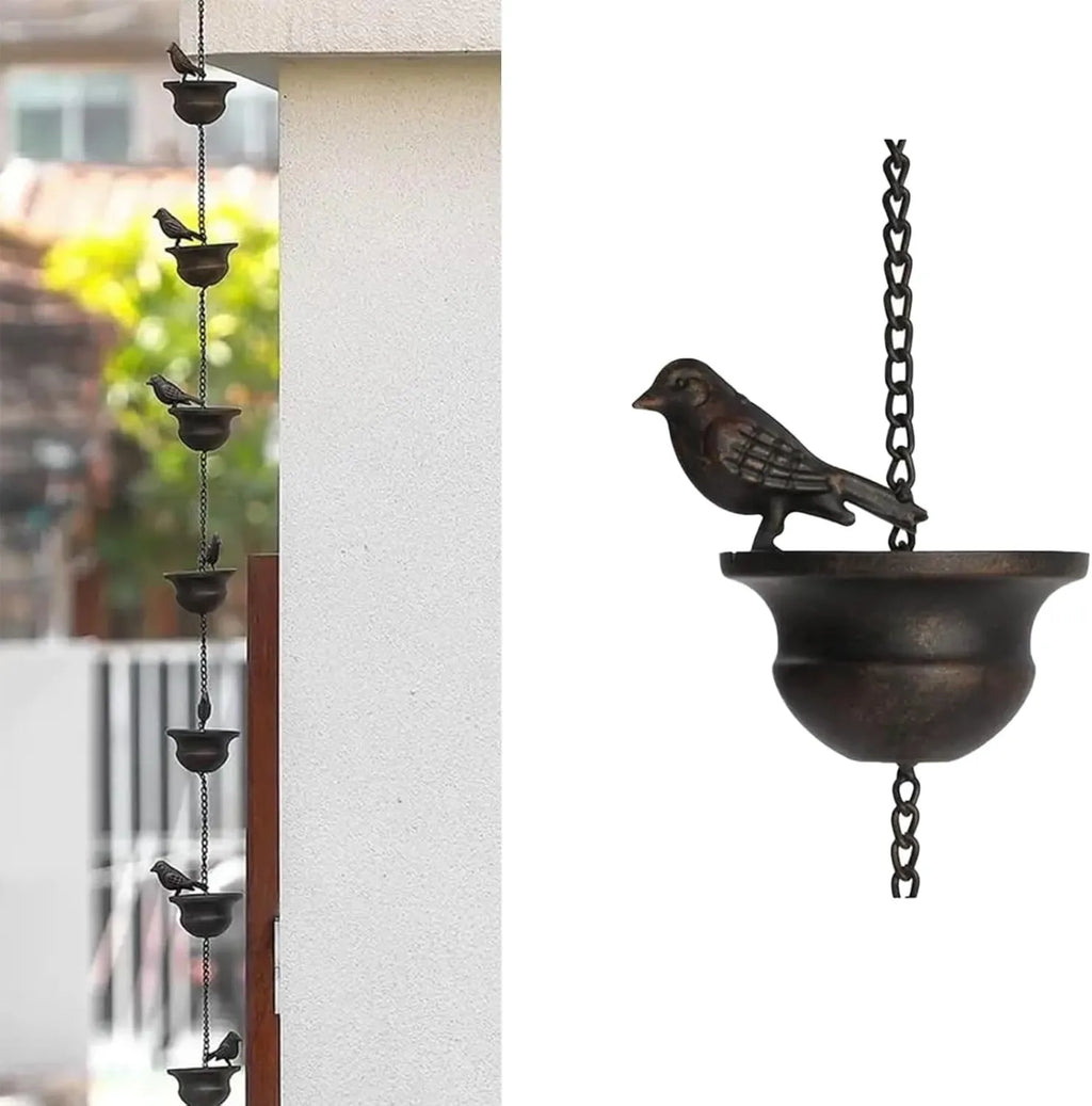Bird-on-Cups Rain Chain – A Charming Blend of Function & Art