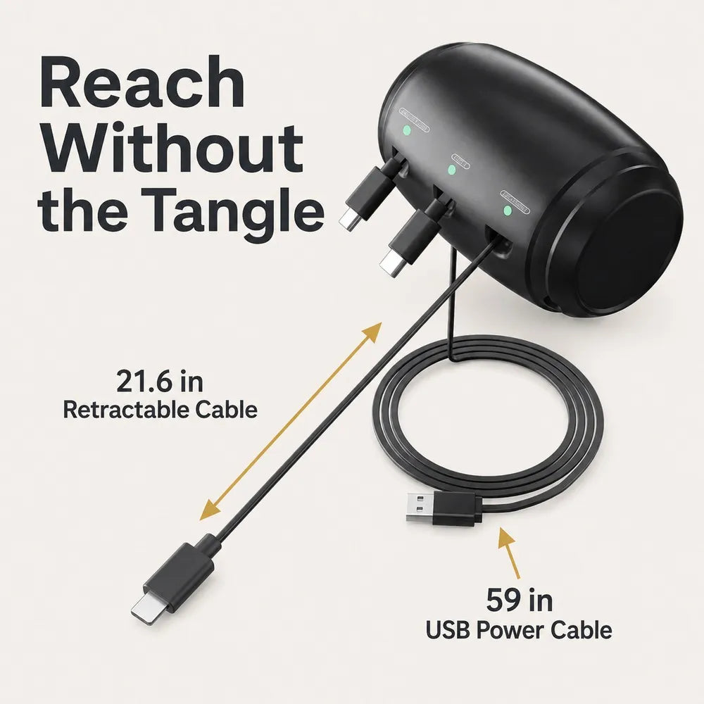 Tangle-Free 3-in-1 Retractable Backseat Charger