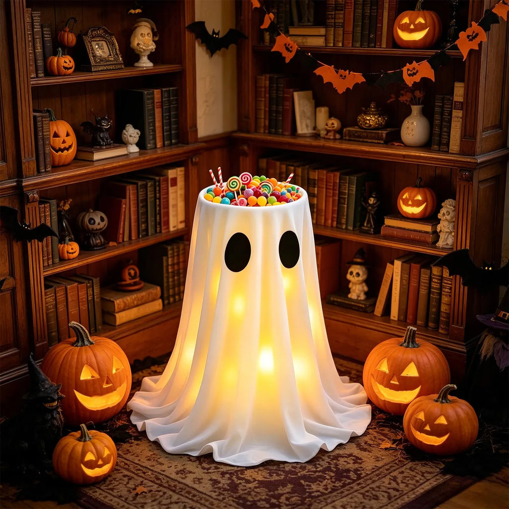 Adjustable Light-Up Ghost Candy Bowl Stand for Halloween