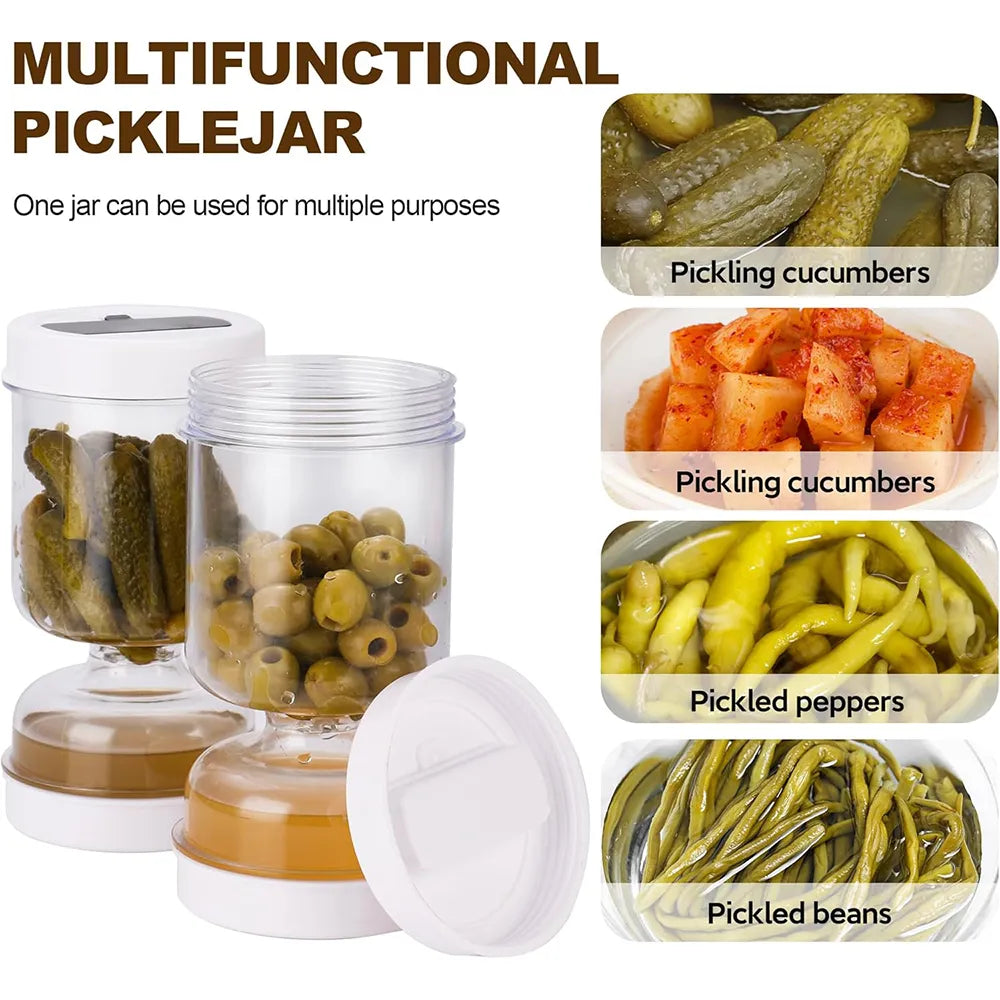 🥗Hourglass Pickle Jar with Built-In Fork – Juice Separation Storage Container