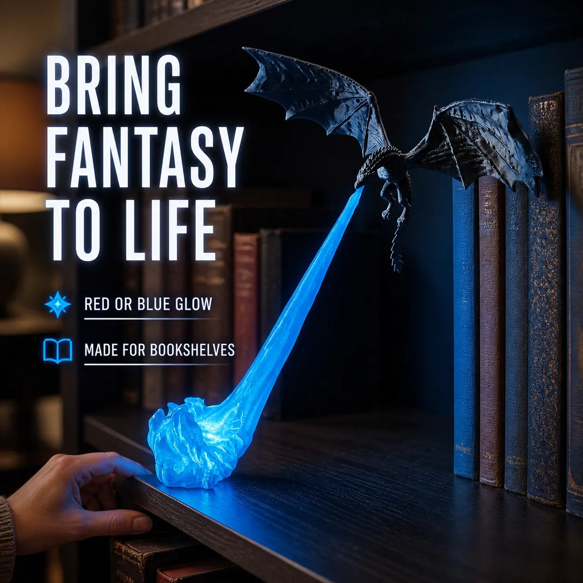 Blue glow dragon bookshelf decoration