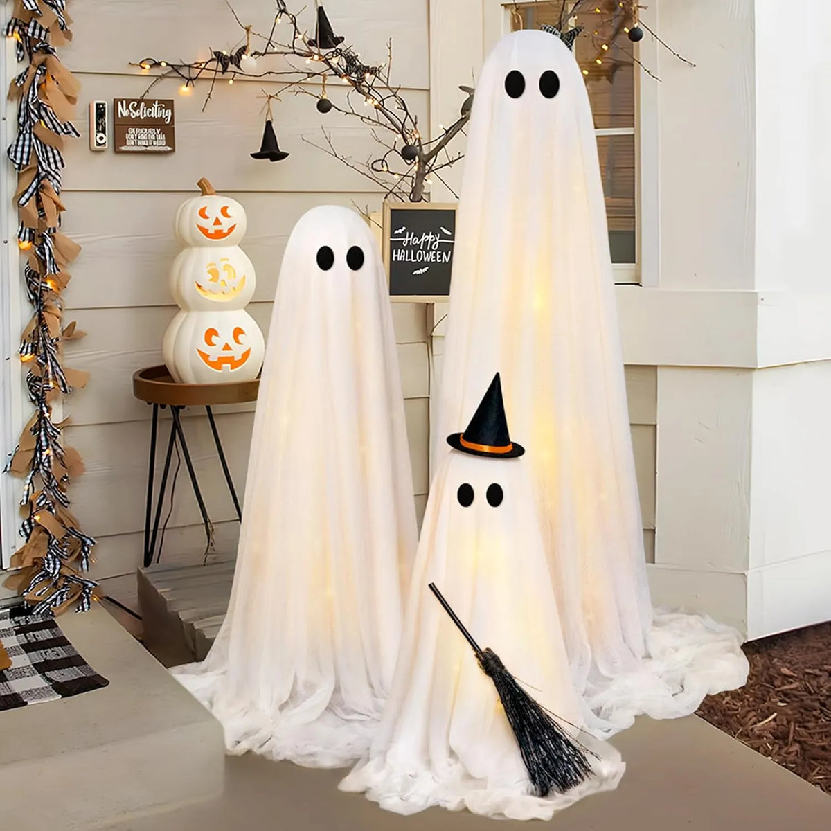 3-Piece Light-Up Standing Ghost Decorations with Remote