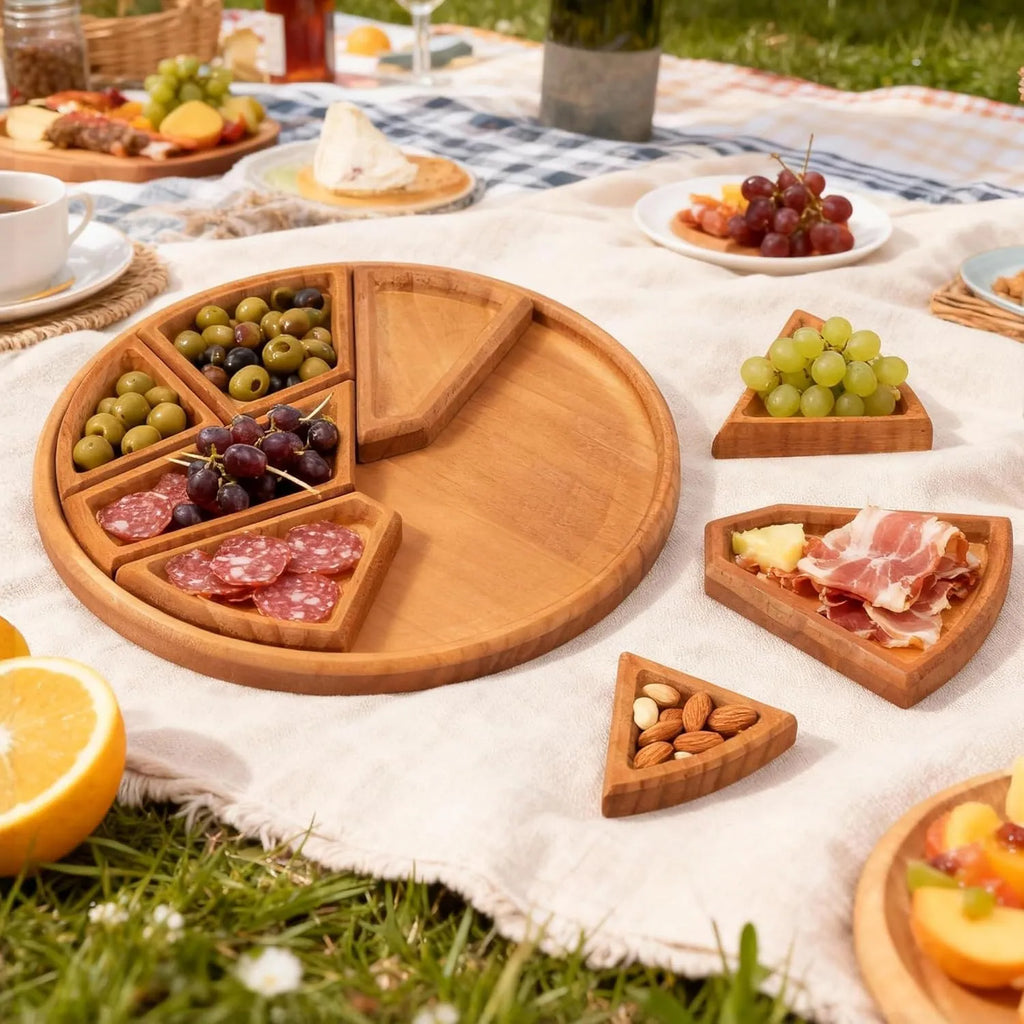 🌿 Divided Wooden Serving Tray with Removable Dividers