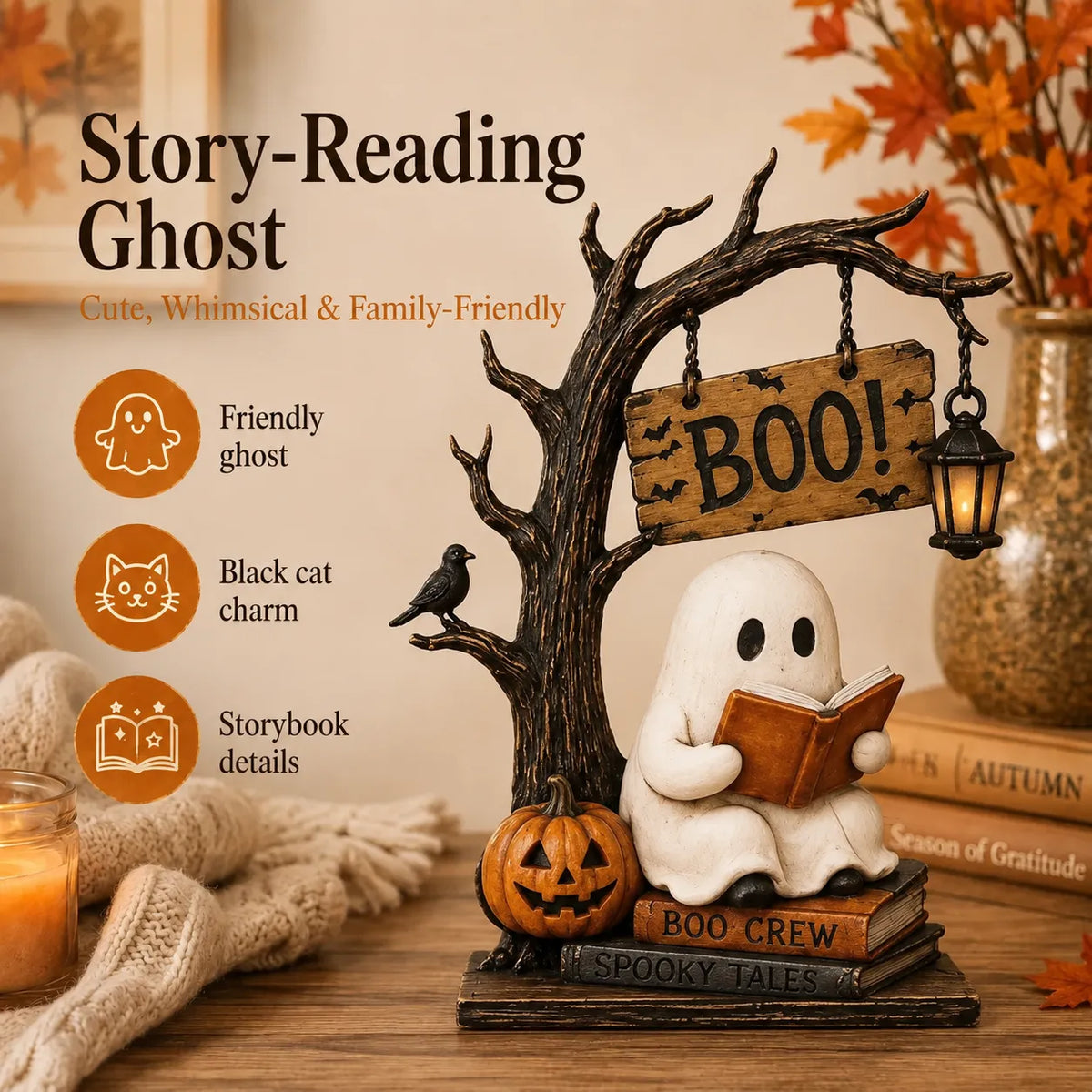 3-Piece Wooden Halloween Tabletop Figurine Set