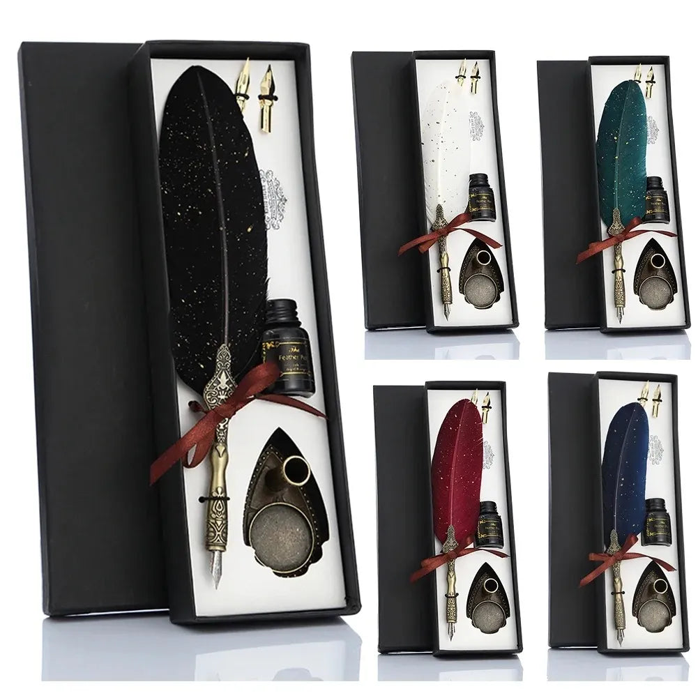 Vintage Signature Pen Calligraphy Set – Feather Pen for Writing