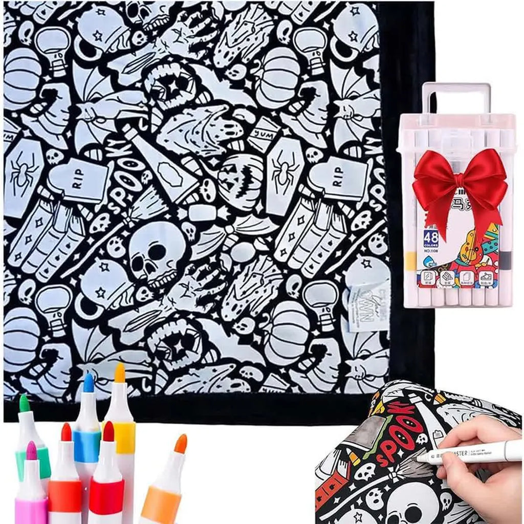Halloween Coloring Blanket Kit with 48 Markers