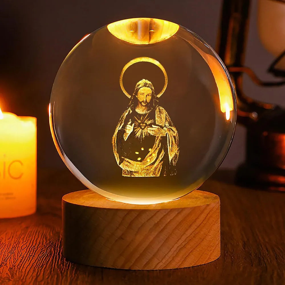 ✝️ Crystal Ball Night Light with Wooden Base