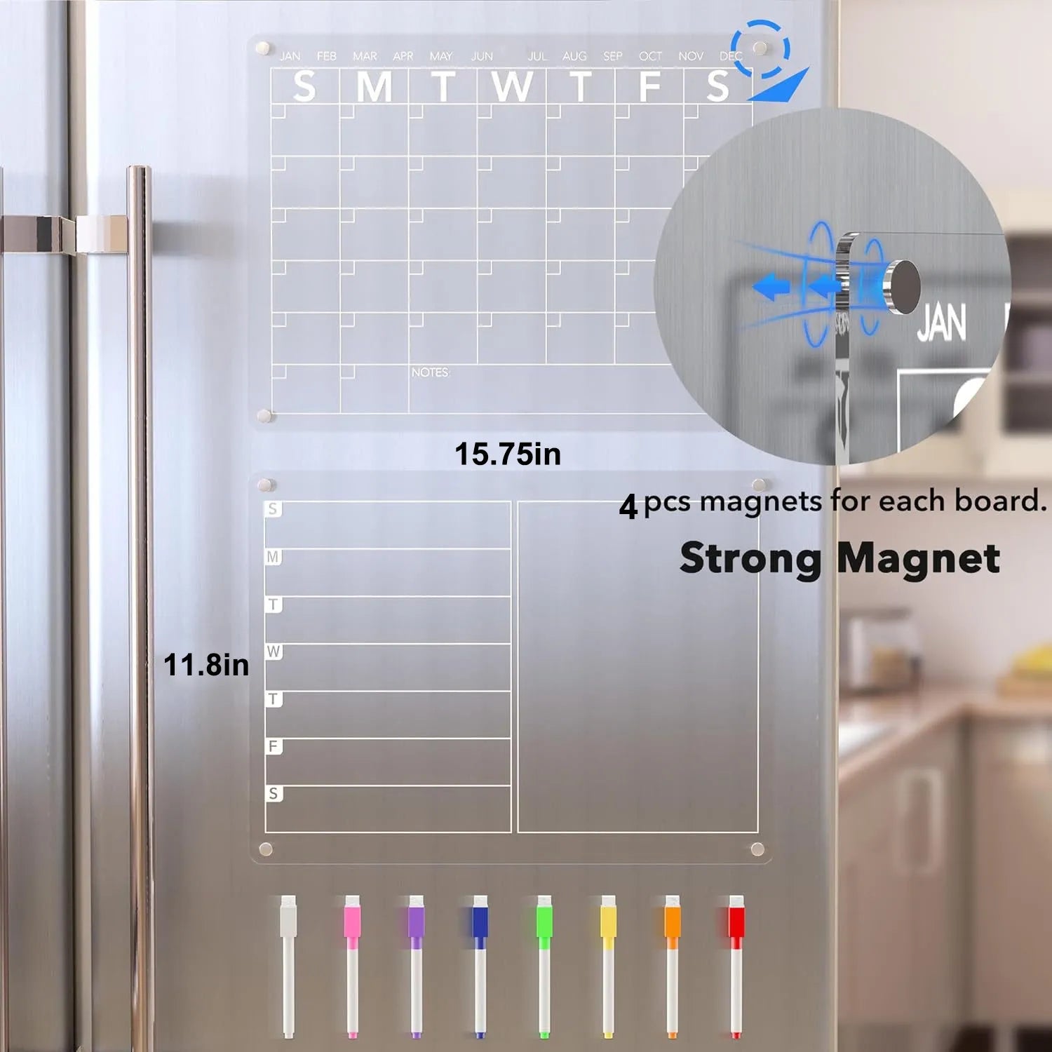 🧲 Acrylic Magnetic Dry Erase Board for Refrigerator (15.7 x 11.8 in)