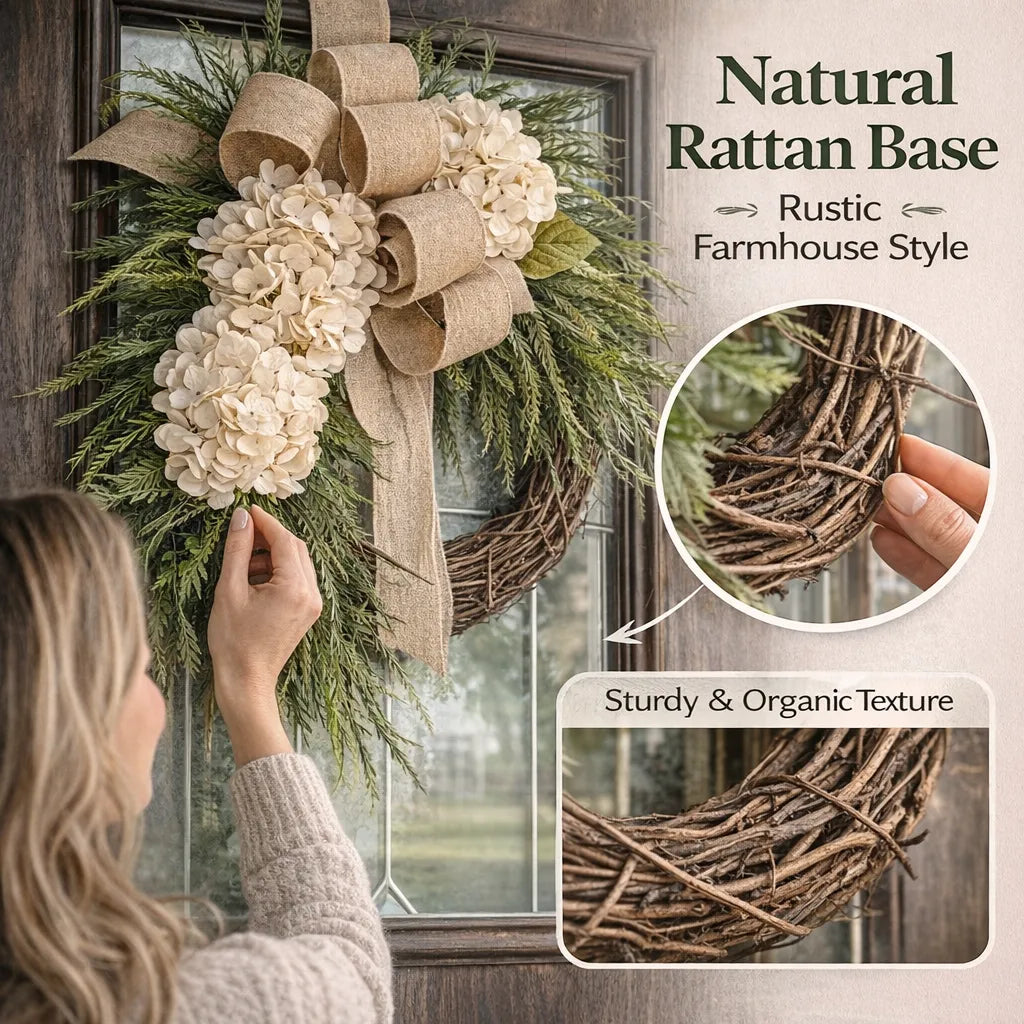 🌸 Handcrafted Hydrangea Rattan Wreath 🔥