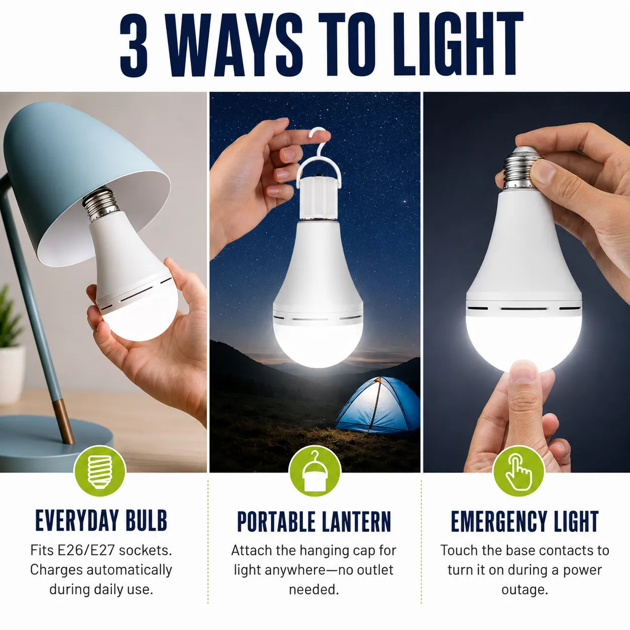 15W Rechargeable Emergency Light Bulb with Switch Hook