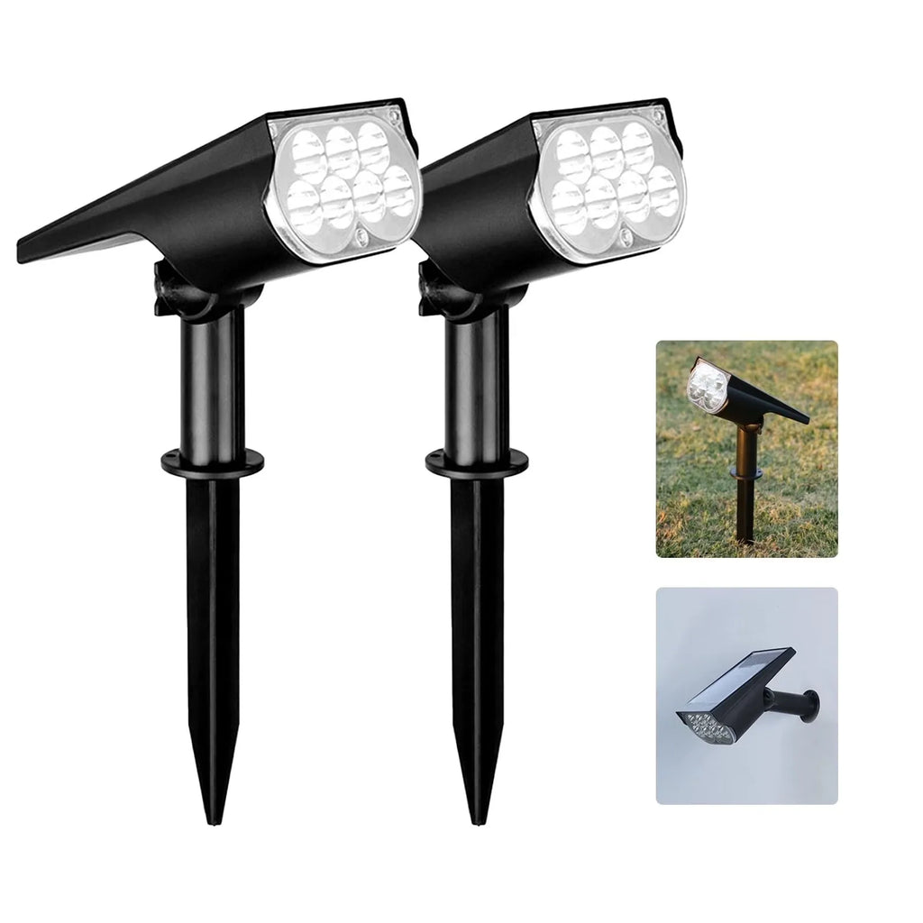 7-LED Solar Landscape Spotlights — 2-Pack Ground-Stake Wall Wash Lights