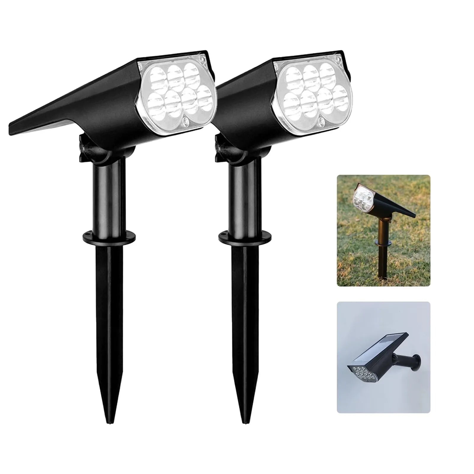 7-LED Solar Landscape Spotlights — 2-Pack Ground-Stake Wall Wash Lights