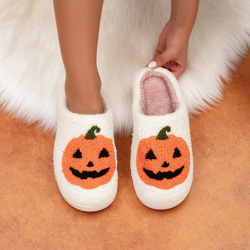 Cozy Jack-O'-Lantern Plush House Slippers