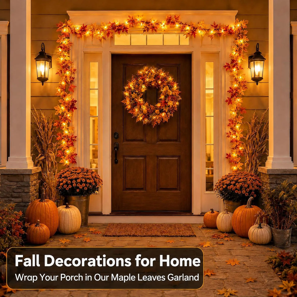 6.6 FT Lighted Fall Maple Leaf Garland – 20 Warm White LEDs