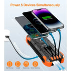 20000mAh Solar Power Bank with Wireless Charging, Dual Flashlights, Laser Pointer & 7-Device Output – Waterproof & Shockproof for Outdoor Use