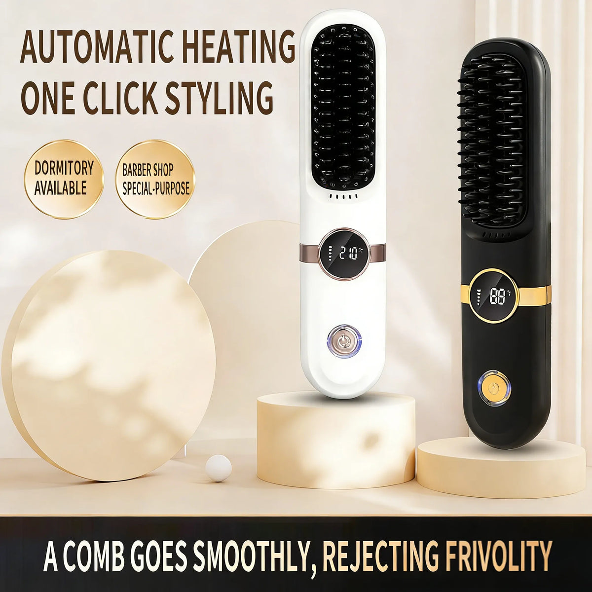 ✨ Wireless LCD Rechargeable Hair Straightener Brush