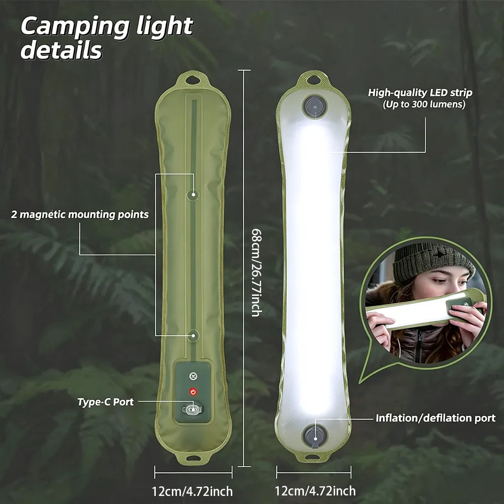🏕️ Rechargeable Camping Light Strip – Foldable Waterproof LED Tent Light with Type-C Charging