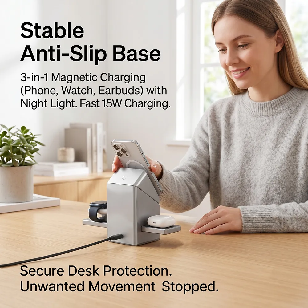 ⚡ 3-in-1 Magnetic Wireless Charging Stand with Night Light