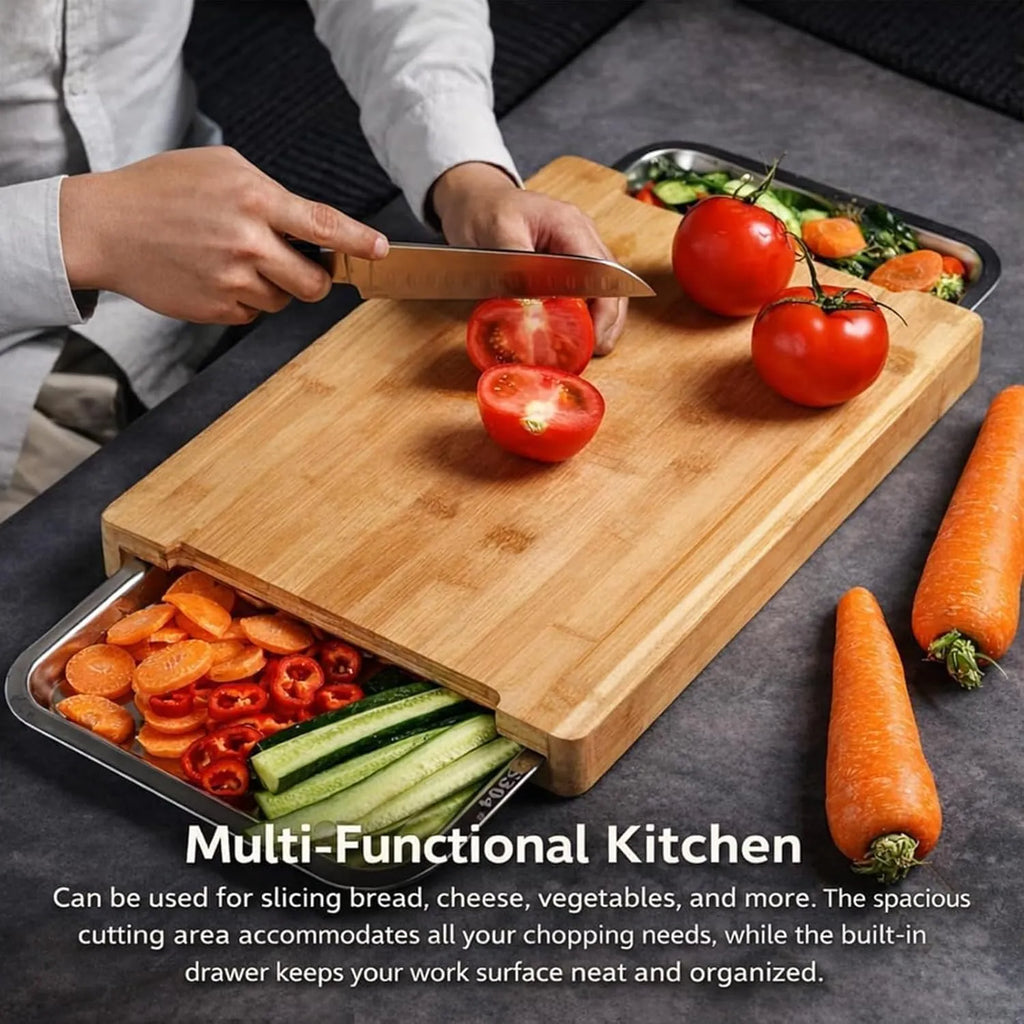 🥦Wooden Cutting Board with Slide-Out Trays
