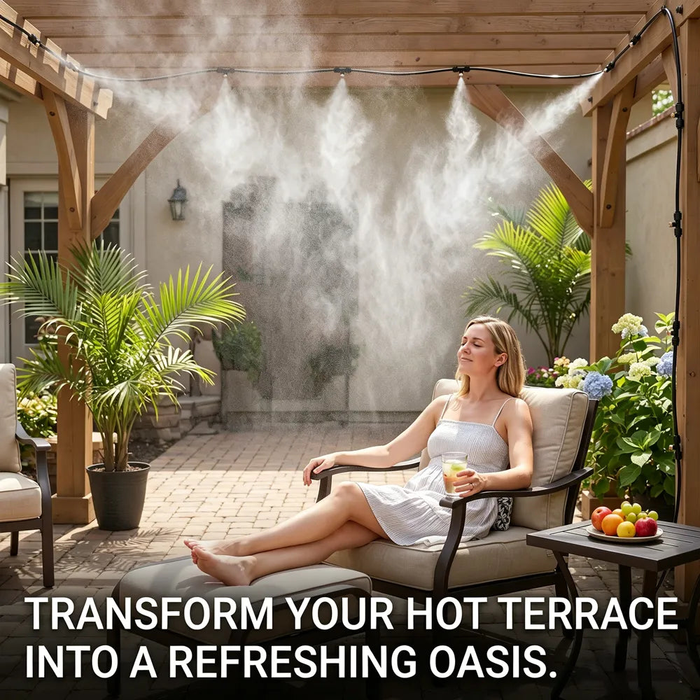 💦☀️Outdoor Spray Cooling System – 75FT DIY Misting Kit for Instant Summer Relief
