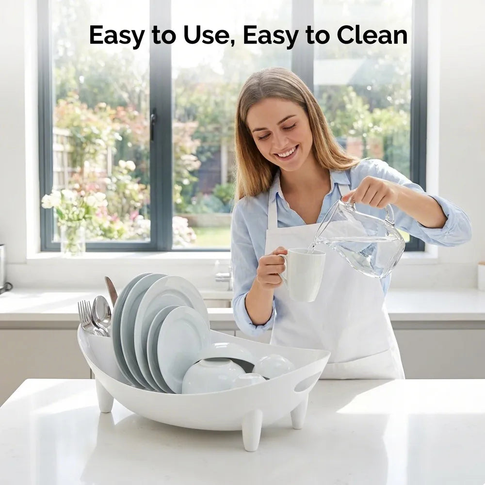 🍽️ Oval Dish Drying Rack with Utensil Holder