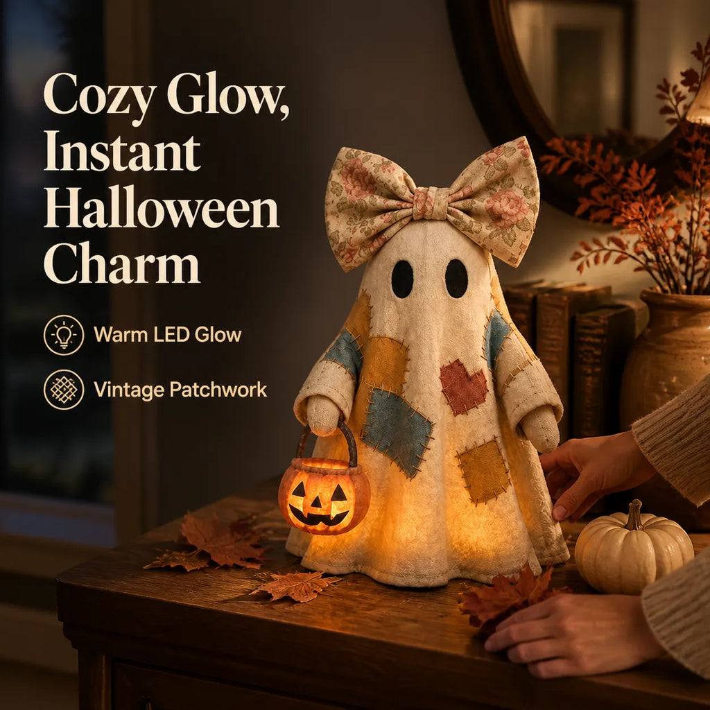 Cozy Glow Patchwork Ghost Halloween Decor