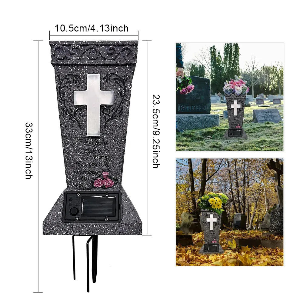 🕊️ Solar Cemetery Vase with LED Cross Light 🌿✨