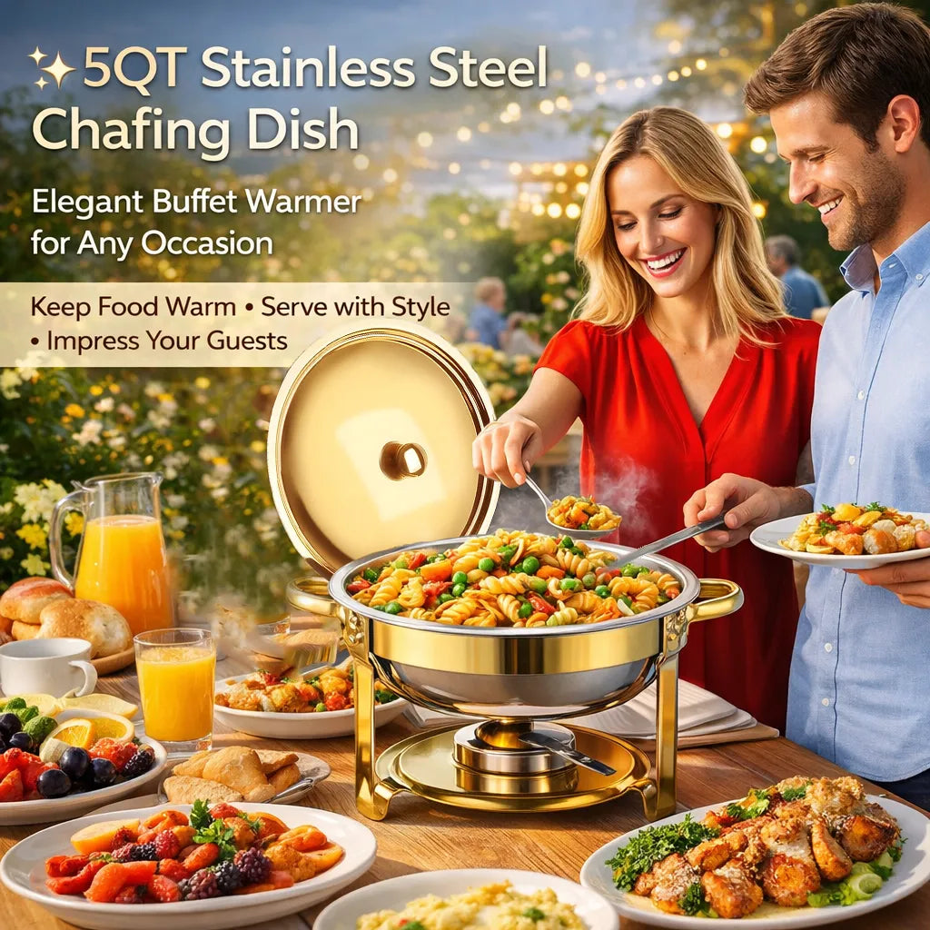 ✨ 5QT Round Stainless Steel Chafing Dish Set