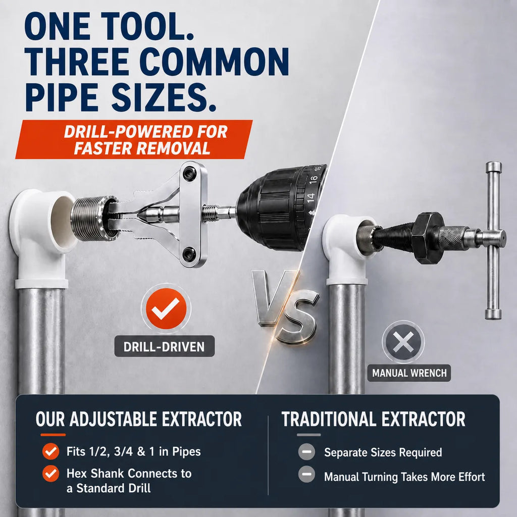 Drill-Powered Broken Pipe Thread Extractor