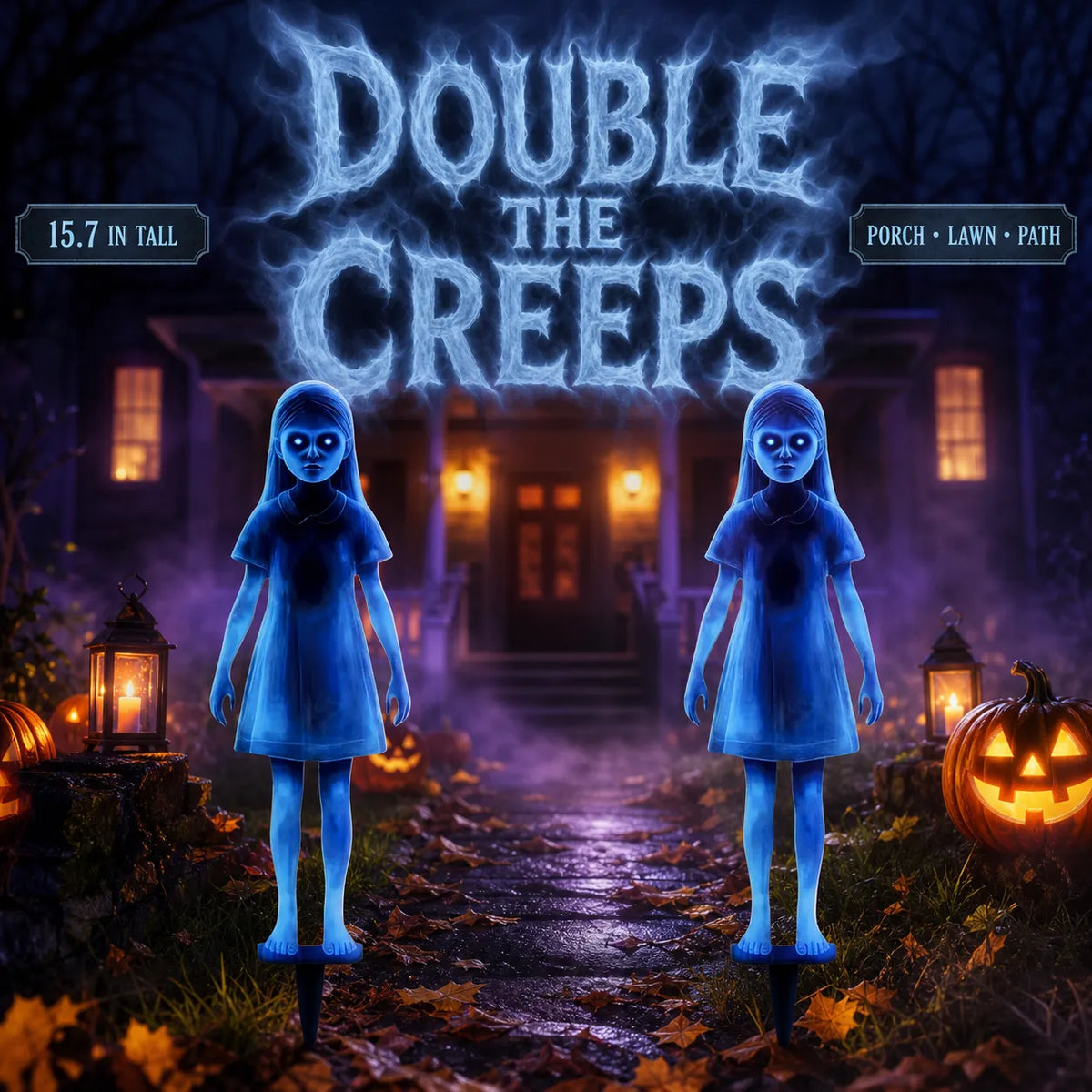 2-Piece Creepy Ghost Girl Garden Stakes for Halloween - Flat, Single-Sided Print