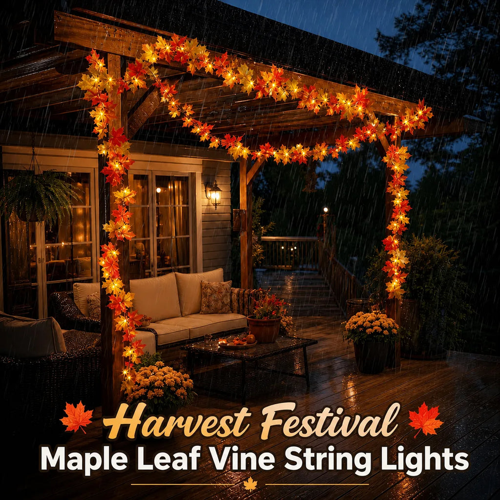 6.6 FT Lighted Fall Maple Leaf Garland – 20 Warm White LEDs