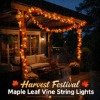 6.6 FT Lighted Fall Maple Leaf Garland – 20 Warm White LEDs