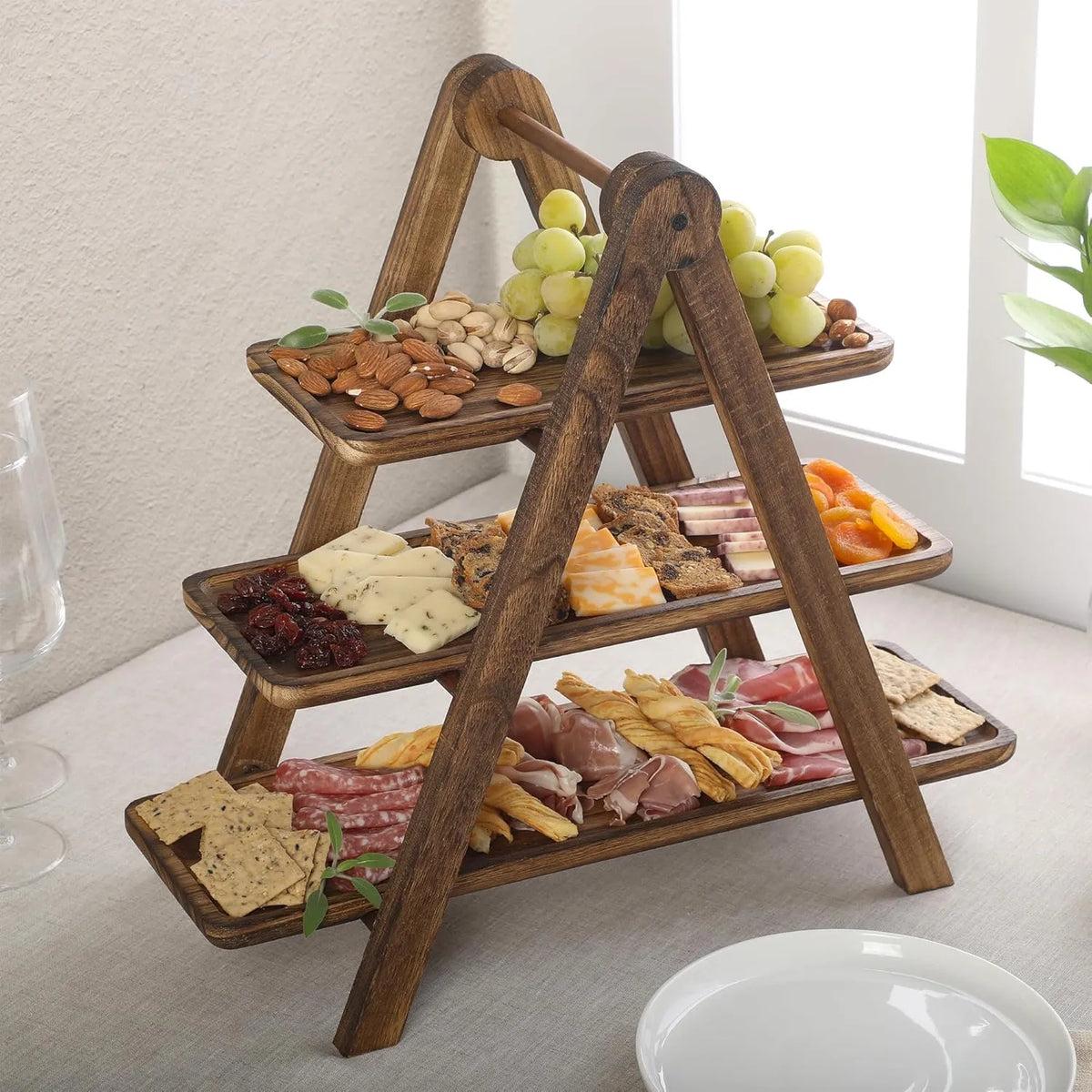 🌿 Wooden three-tiered tray stand