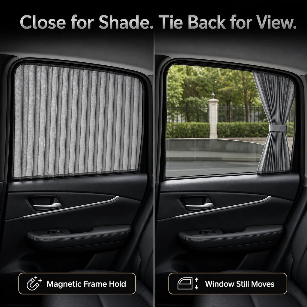 Slide-Open Magnetic Car Window Sun Shades – 4-Piece Set